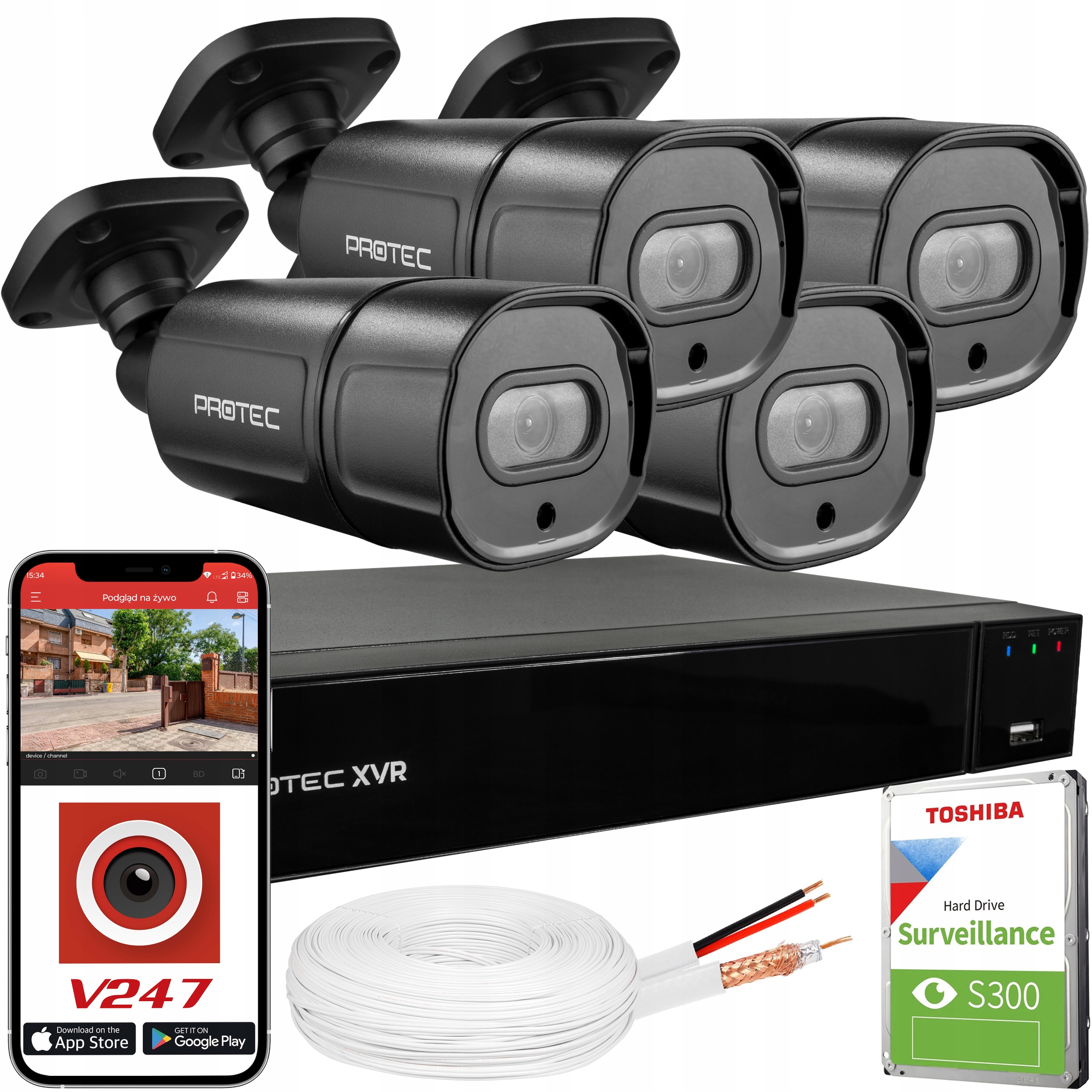 Sada Pro Monitorování 4 Kamery Černé 8MPX 4K Disk Hdd 1TB Detekce Ir