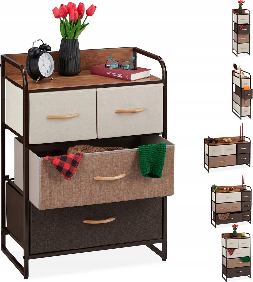 Komoda Relaxdays 58 x 31,5 x 79 cm, odtiene hnedej farby
