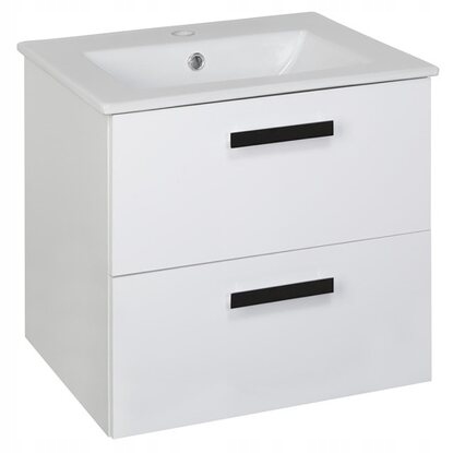 Szafka Senia wisząca biała z umywalką 50 cm czarne uchwyty