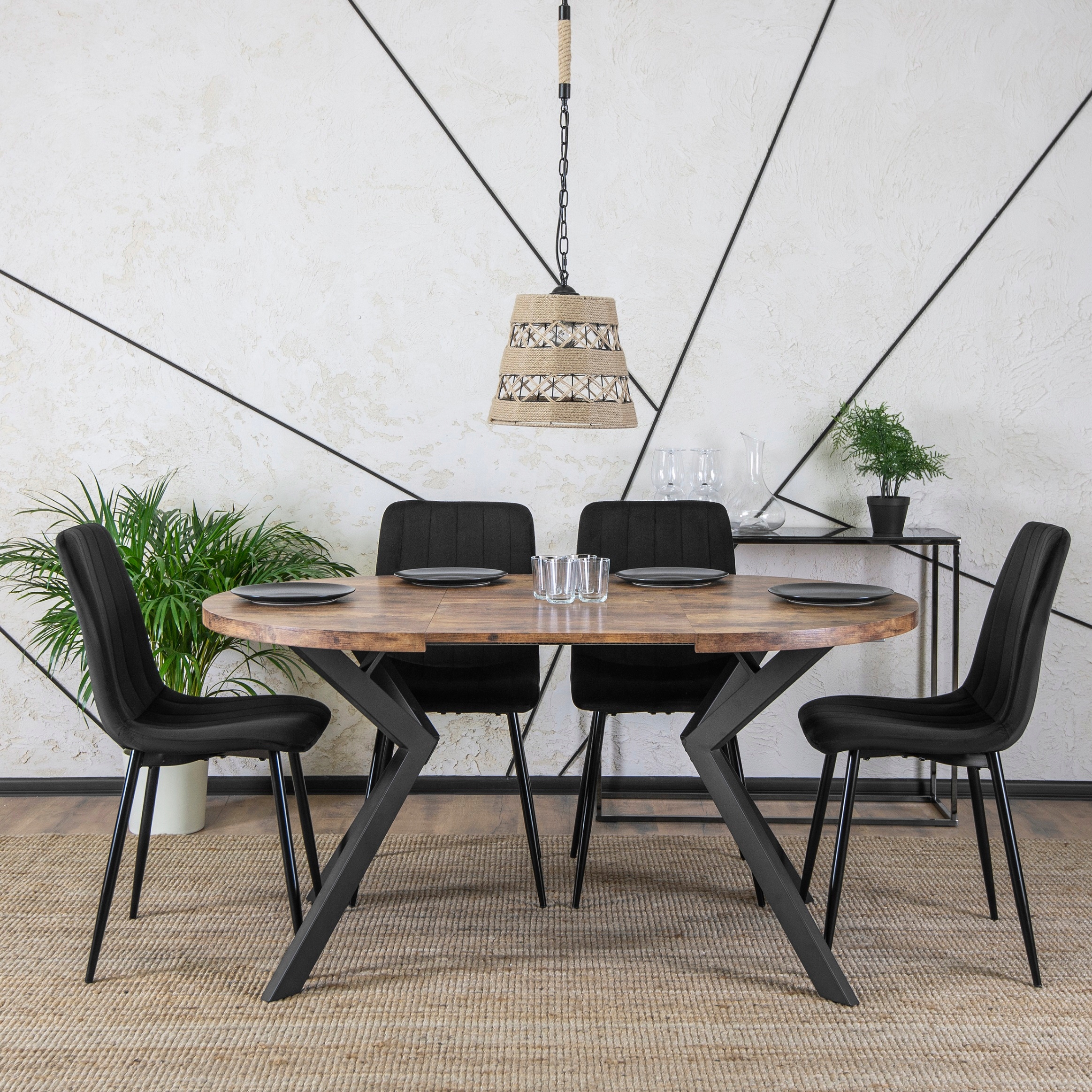 Stół Okrągły Rozkładany Nowoczesny Jadalnia Salon Loft Dąb Rustykalny LUKAS Głębokość mebla 100 cm