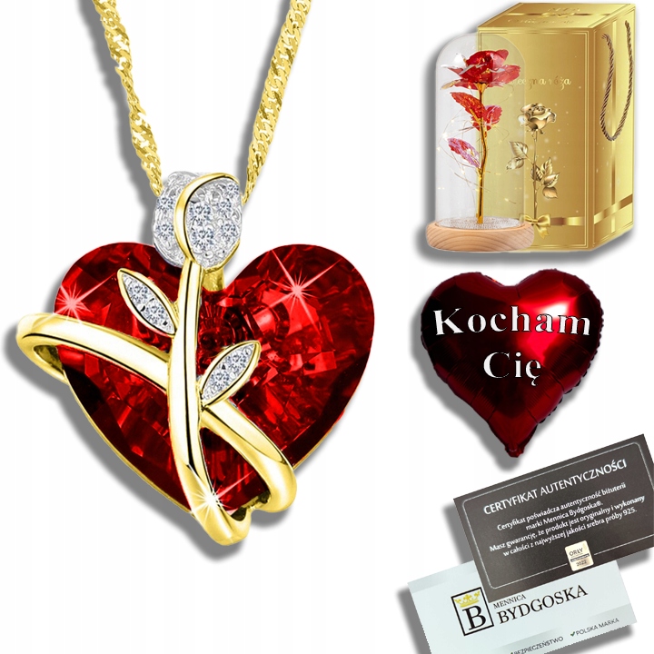 Pozlacený Náhrdelník Srdce Led Věčná Růže Ve Skle Dárek