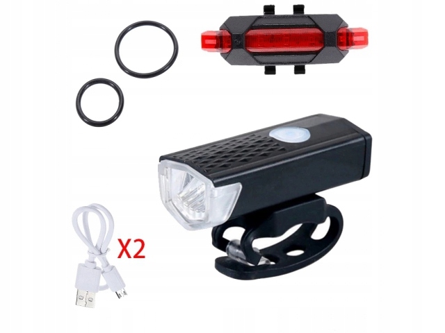 LAMPKA ROWEROWA LED PRZÓD + TYŁ - WODOODPORNA - ZESTAW - CE Kolor dominujący czarny
