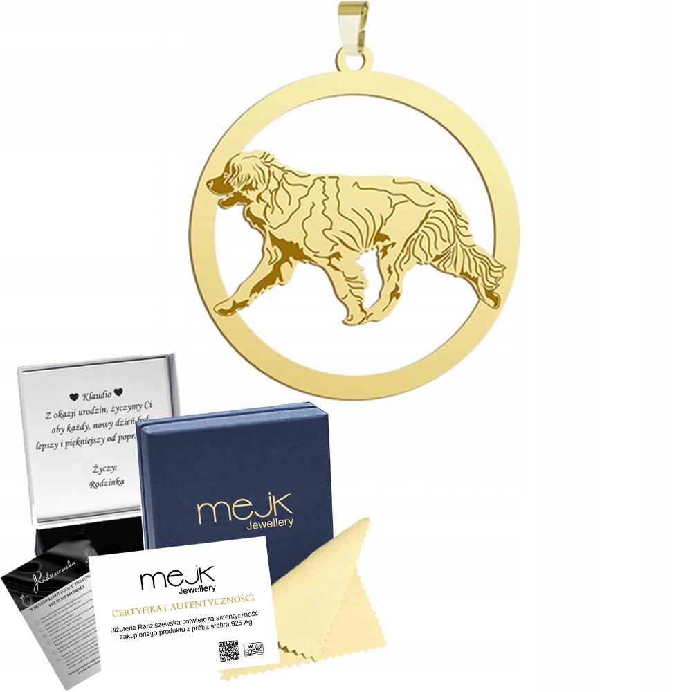 Zlatý přívěsek se psem Leonberger 925 Dárek Žena Gravírování Bonus