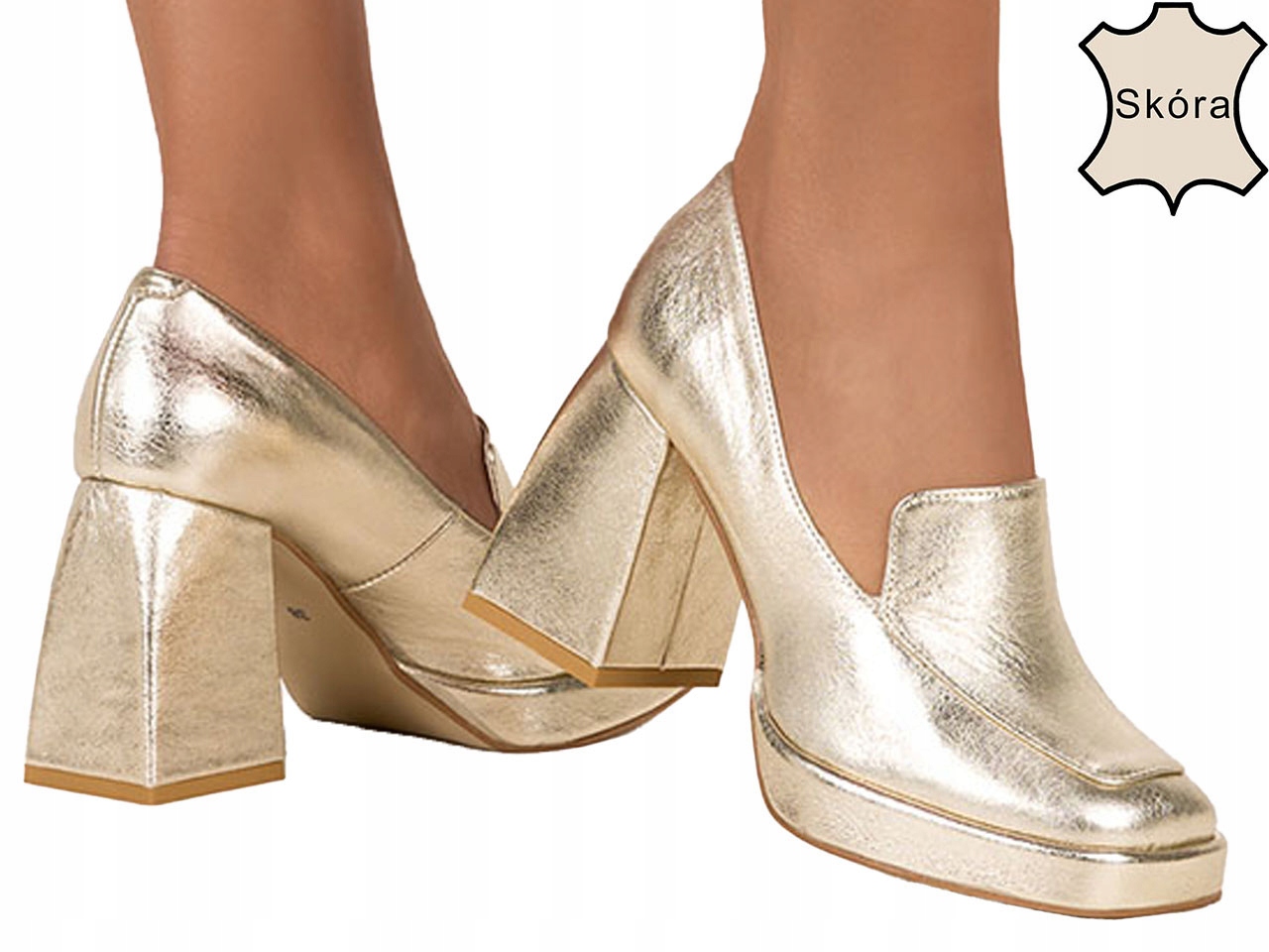 MOKASYNY PÓŁBUTY SKÓRZANE DAMSKIE NA KLOCKU r 40