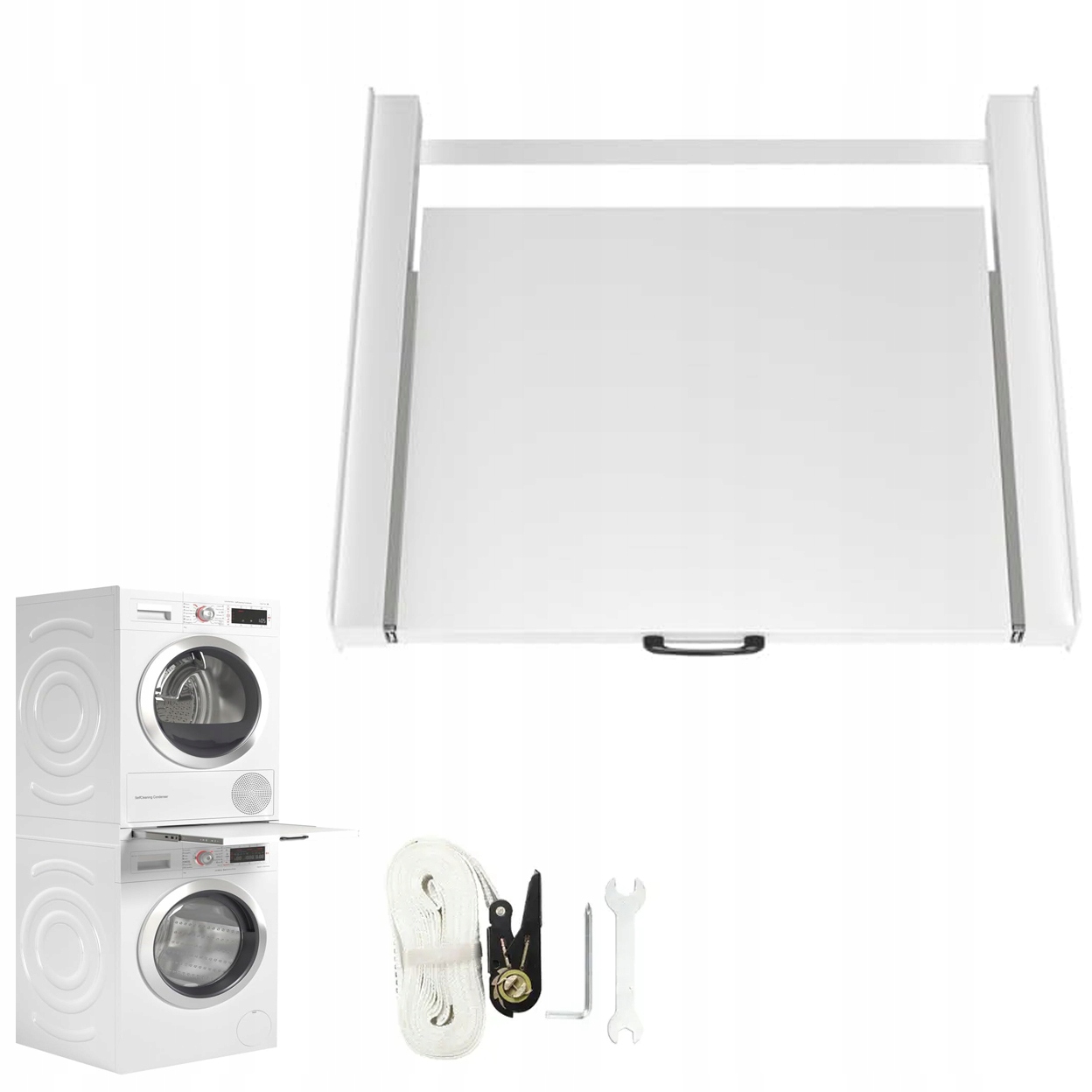 Półka Środkowa z Wyciąganą Płytą Stalową, 54 x 60 cm, Biała