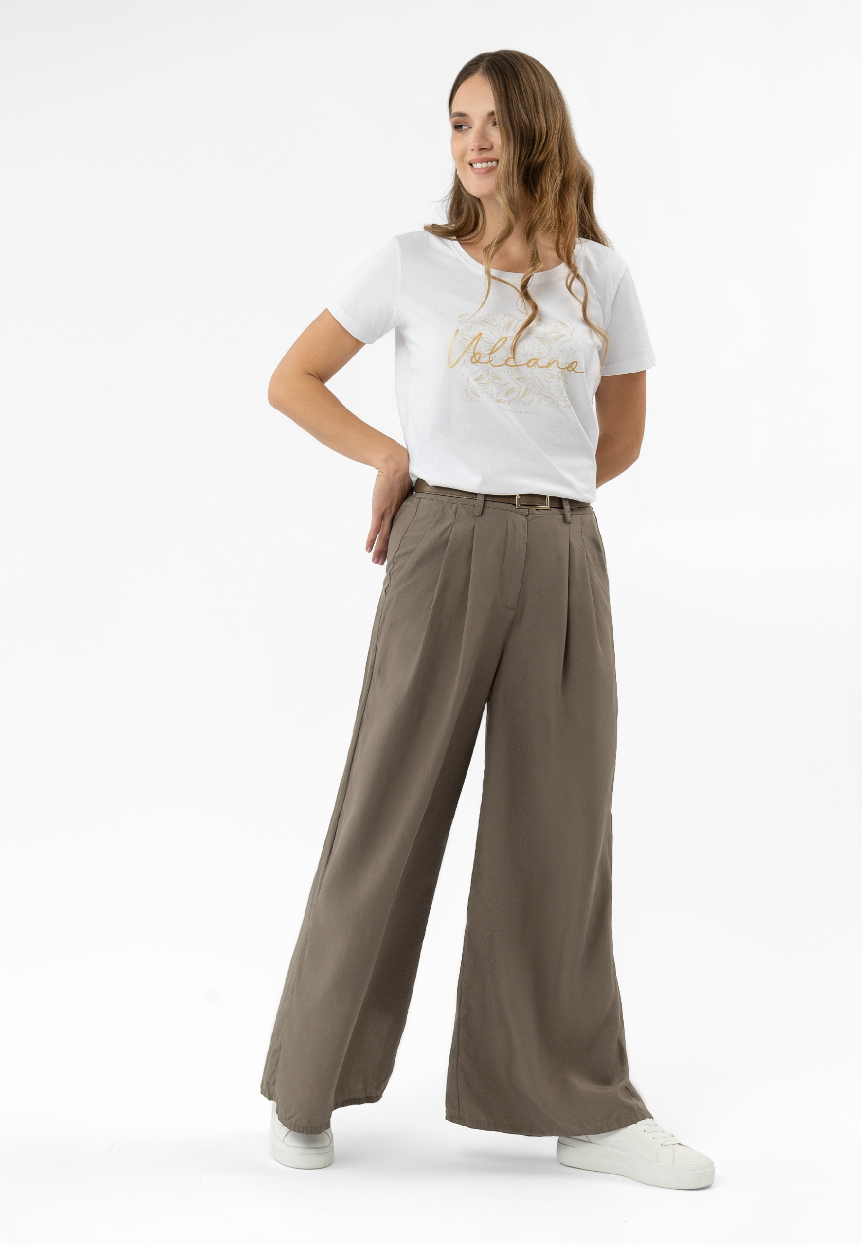 Damskie Spodnie Szerokie Luźne Lyocell Brązowe Volcano R-marga XXL