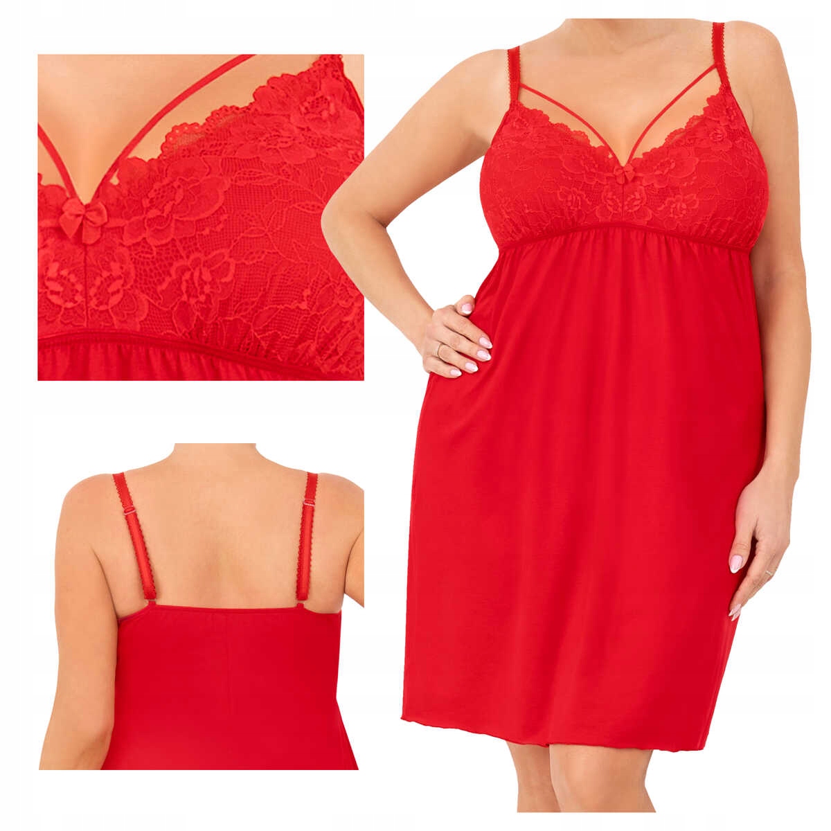 Červená Košile Donna Sylvia s noční a ramínky, velikost 5XL