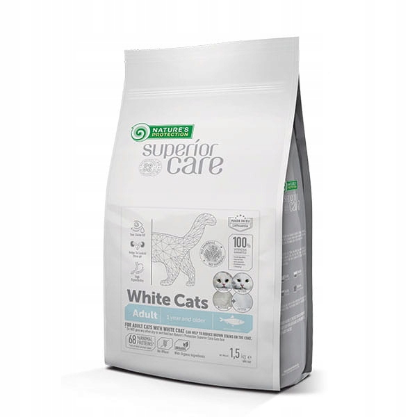 Suché krmivo Nature's Protection White Cats pro kočky bez lepku sleď pro dospělé kočky 1,5 kg