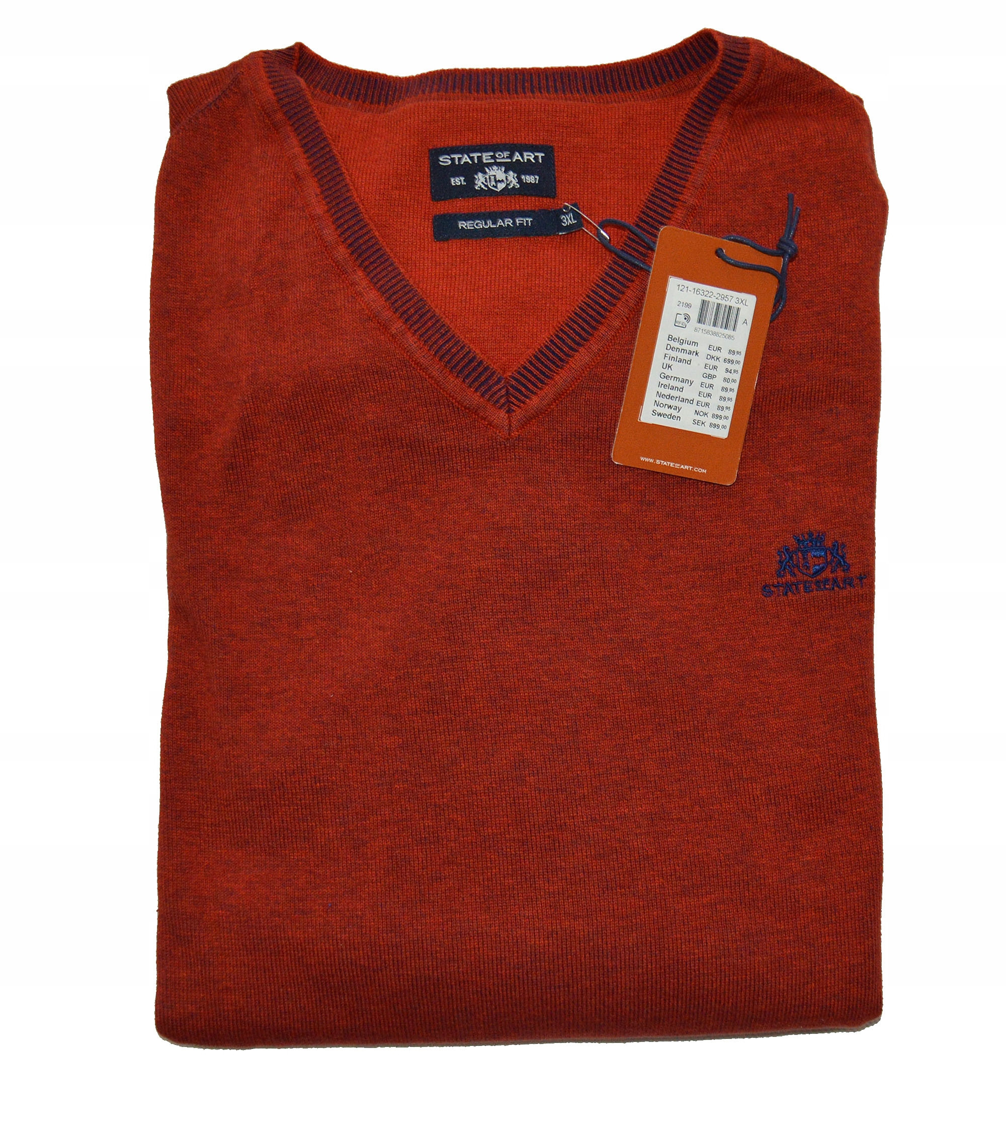 

State Of Art Sweter męski serek Bawełna 3XL cienki