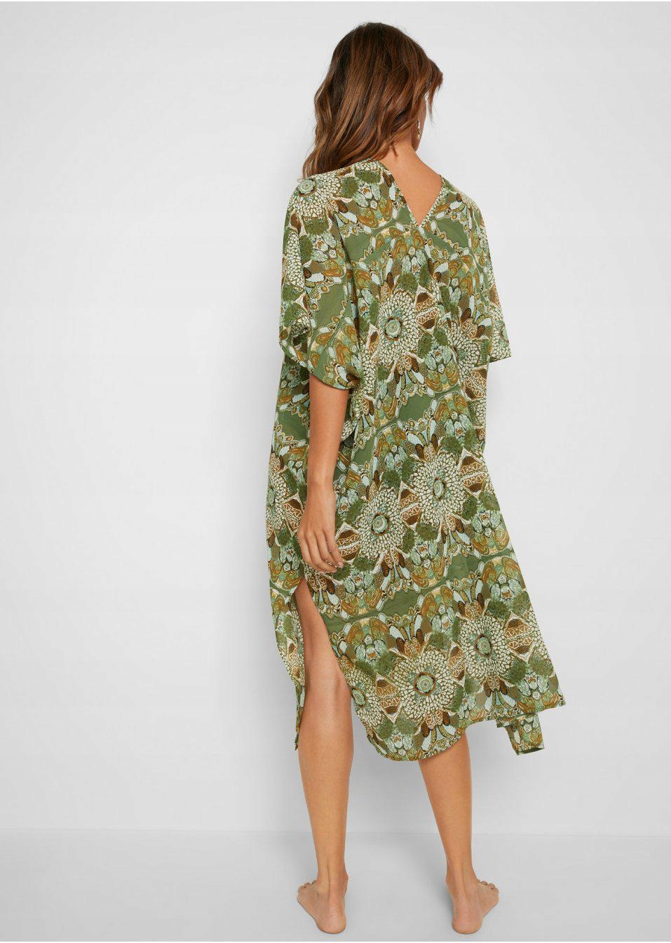 PLAŻOWA ZIELONA WE WZORY 40/42 1H3G15 BONPRIX SUKIENKA TUNIKOWA Wzór dominujący roślinny