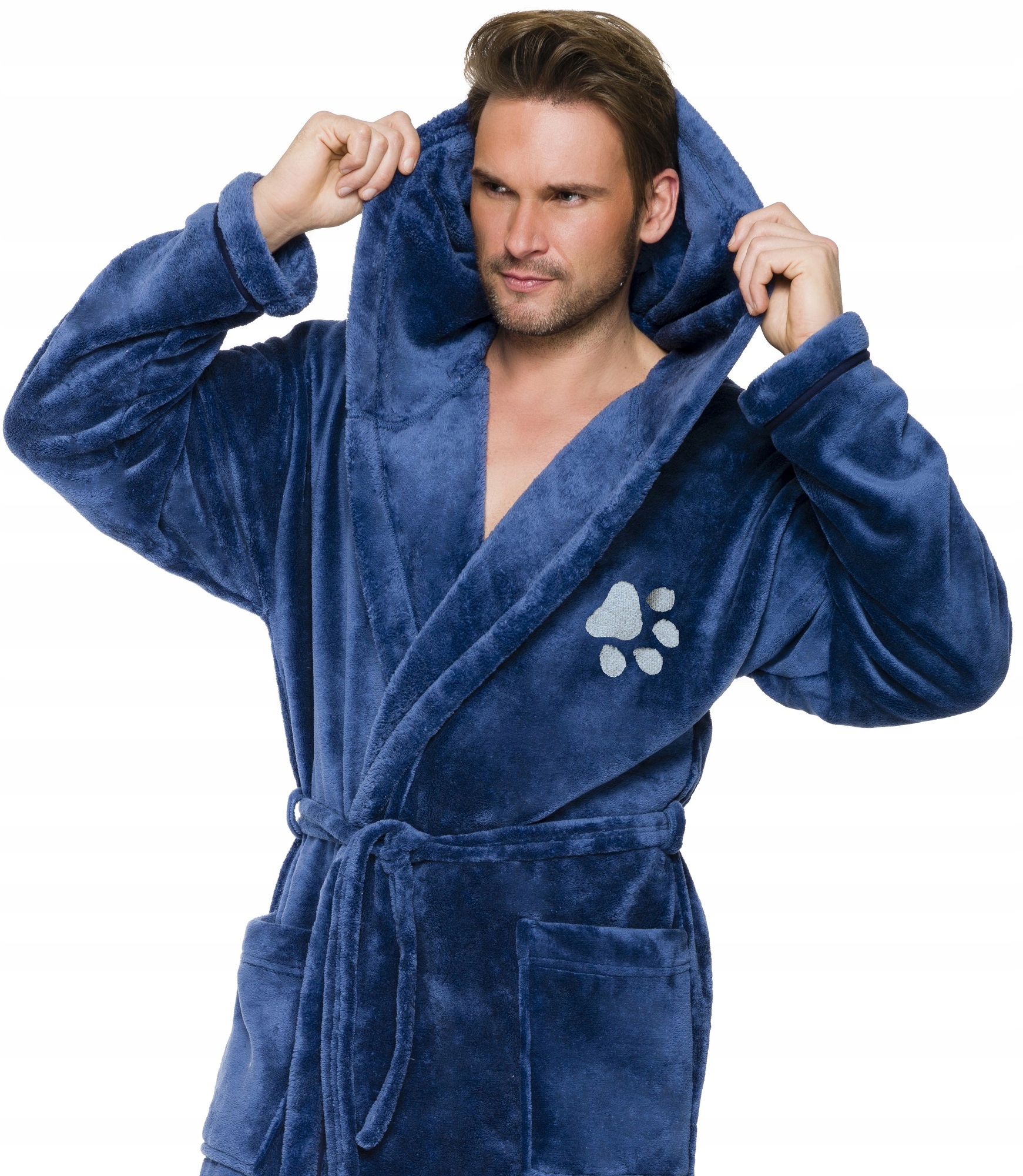 ŁAPKA CIEPŁY DŁUGI SZLAFROK MĘSKI Z KAPTUREM XL Kaptur z kapturem