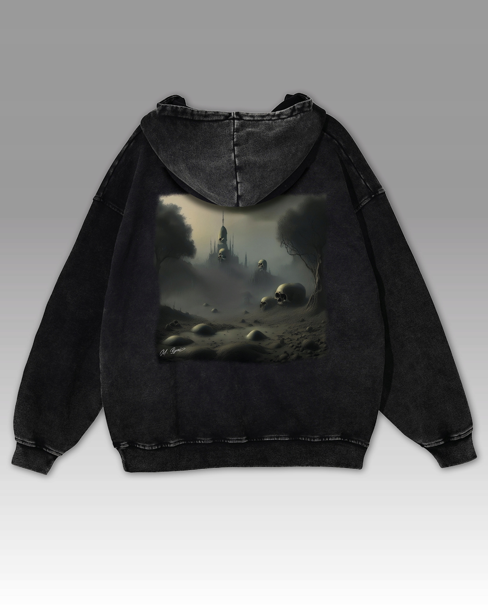 Mikina s kapucí Lebka Zámek Beksińského s potiskem Temně černá L