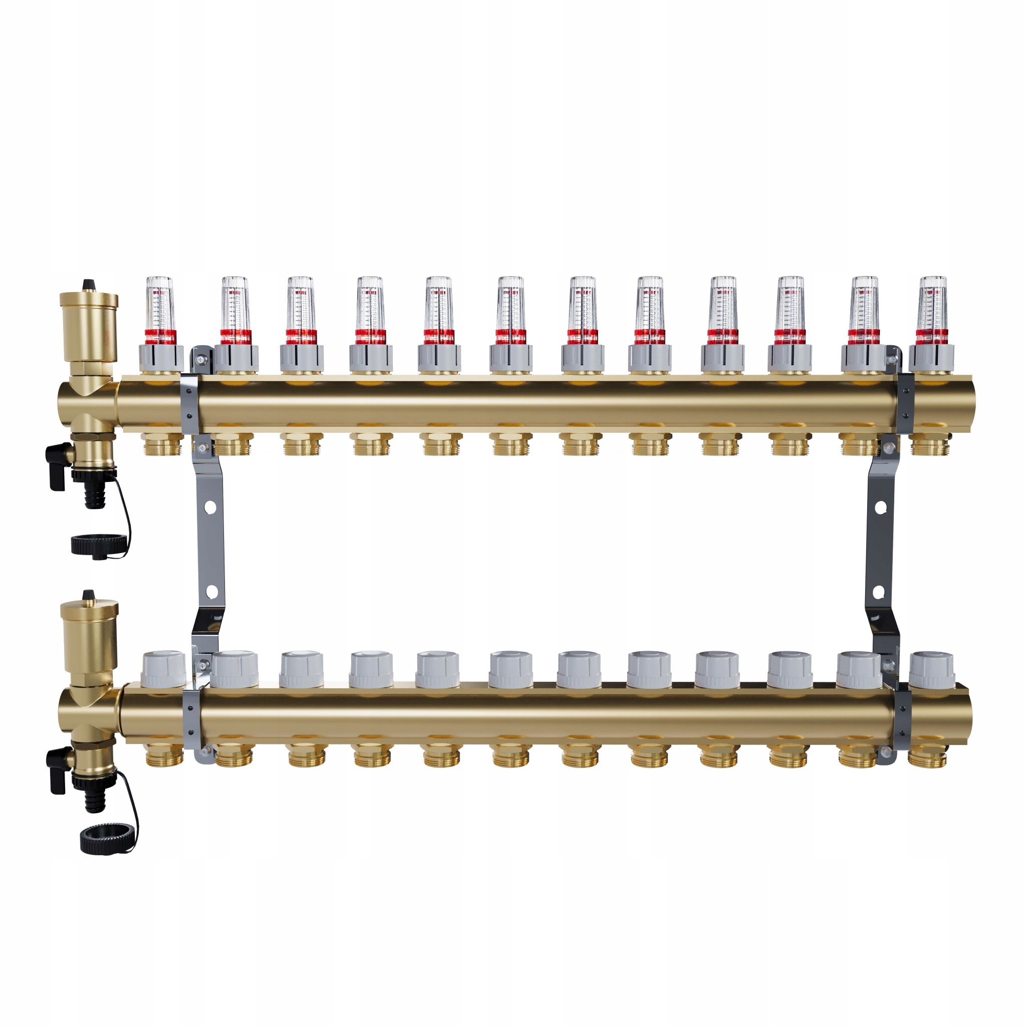 Mosazný 12-okruhový rozdělovač pro podlahové vytápění