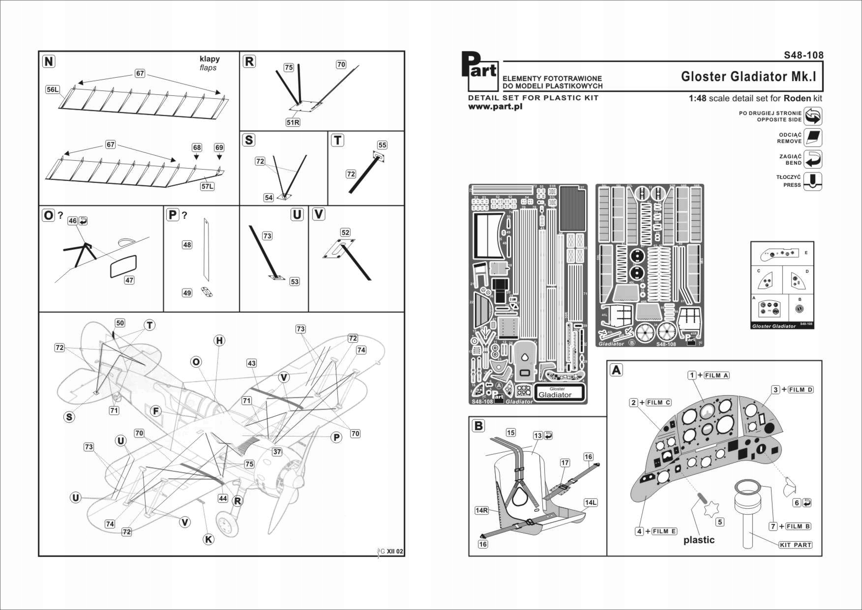 Part S48-108 1/48 Gloster Gladiator Mk.I (Roden)