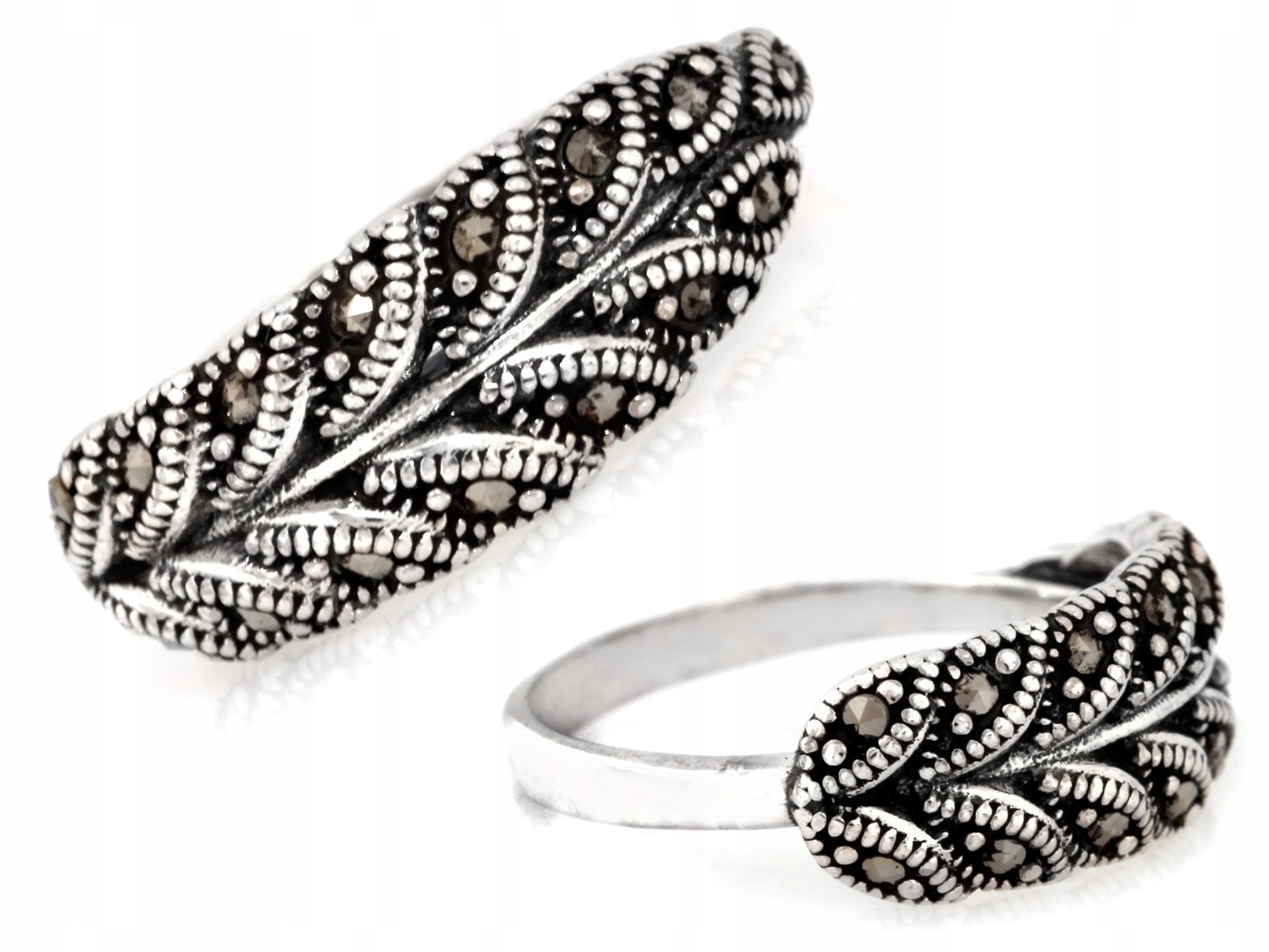 Prstýnek ze stříbra 925, elegantní, elegantní, s markýzami, list, velikost 18