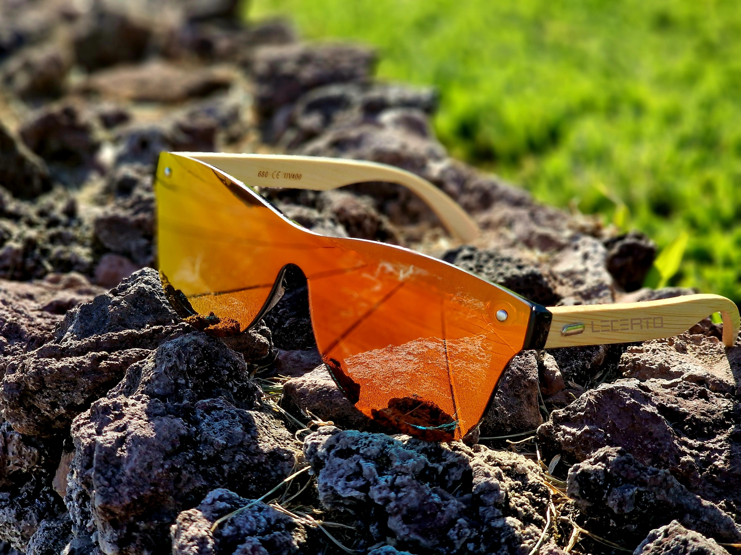 OKULARY PRZECIWSŁONECZNE UV400 DREWNIANE BAMBUSOWE ZESTAW LECERTO Model Babmoo orange