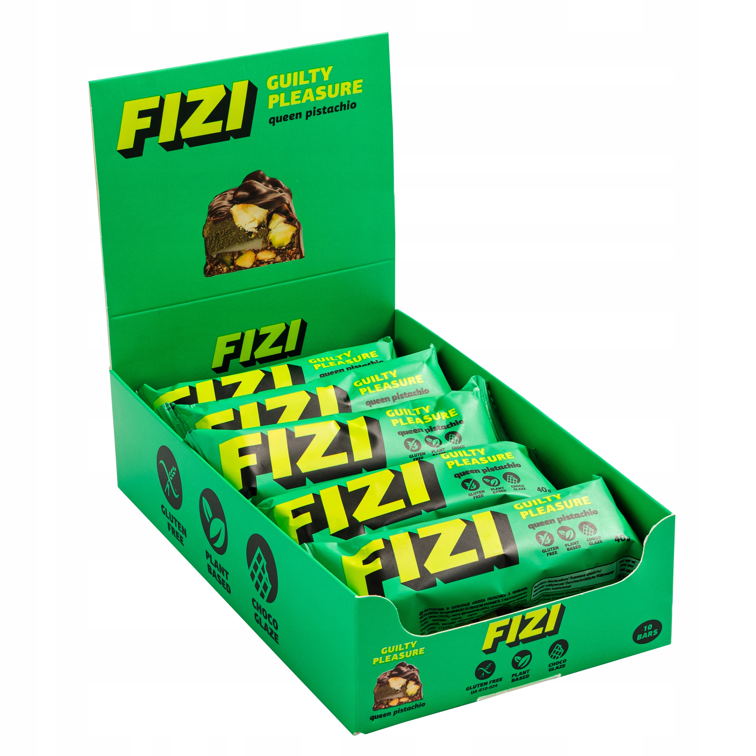 Levně Pistáciová tyčinka Queen Pistachio veganská bez lepku bez cukru 10x40g Fizi