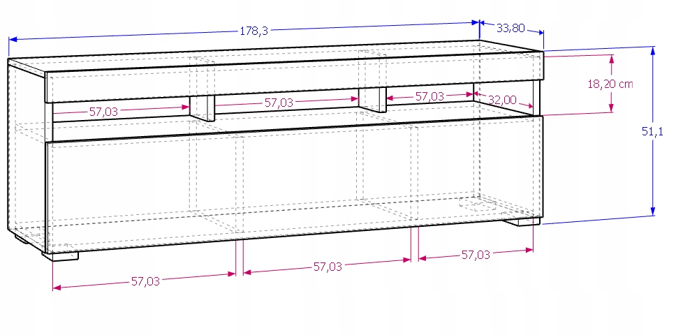 SZAFKA RTV KOMODA STOLIK PLAY CRAFT Czarny LED 180 Głębokość mebla 33.8 cm