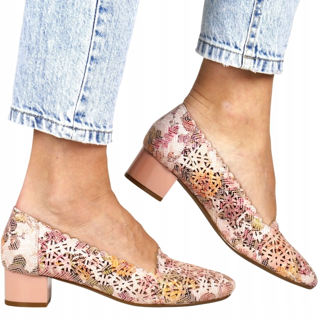 iButy Lodičky Ažurové Pohodlné Dámské Polobotky Na Klocku Růžové Multicolor