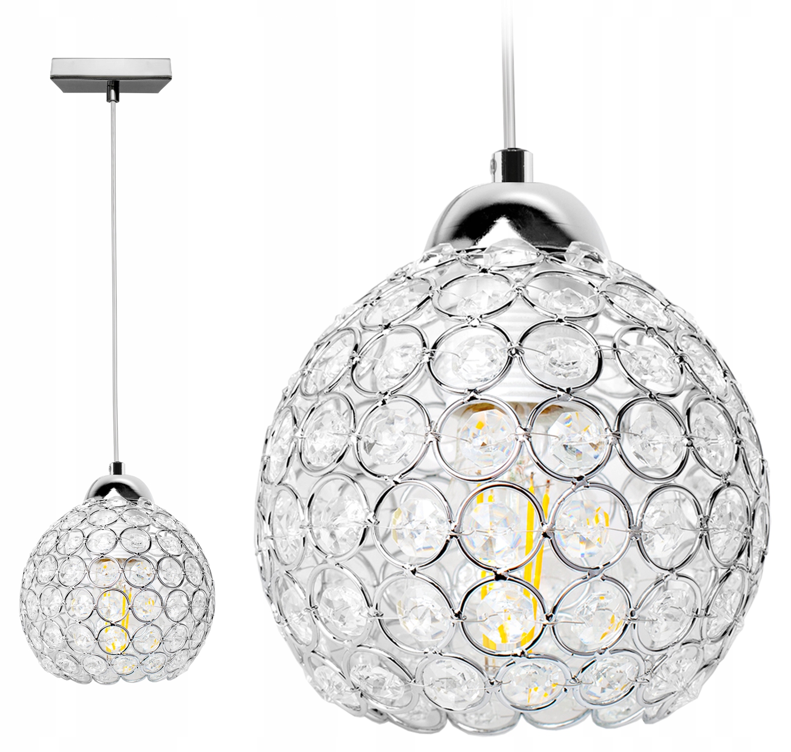 

Lampa Wisząca Plafon Żyrandol Kryształ Kule Chrom