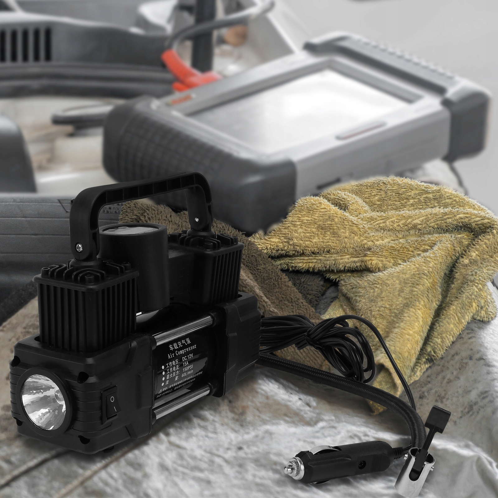 Cyfrowa pompa powietrza do opon samochodowych Waga produktu z opakowaniem jednostkowym 0.5 kg