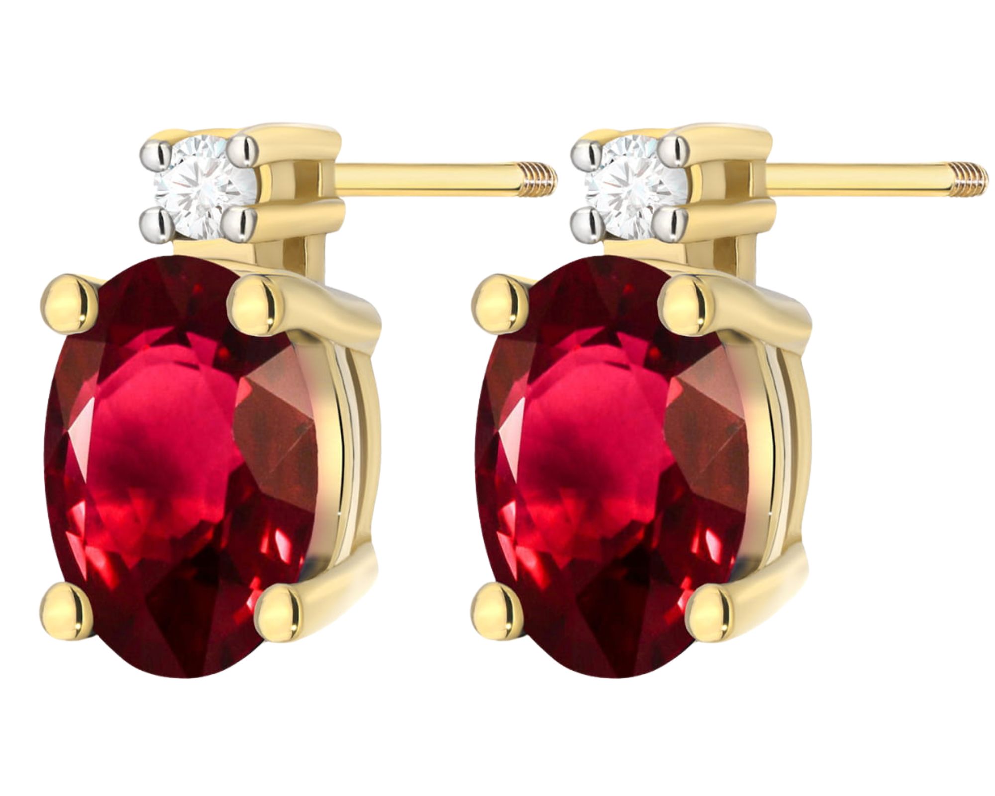 Zlaté Náušnice Přírodní Kámen Rubín Diamanty Zlato 585 Šroubovací Tyčinka
