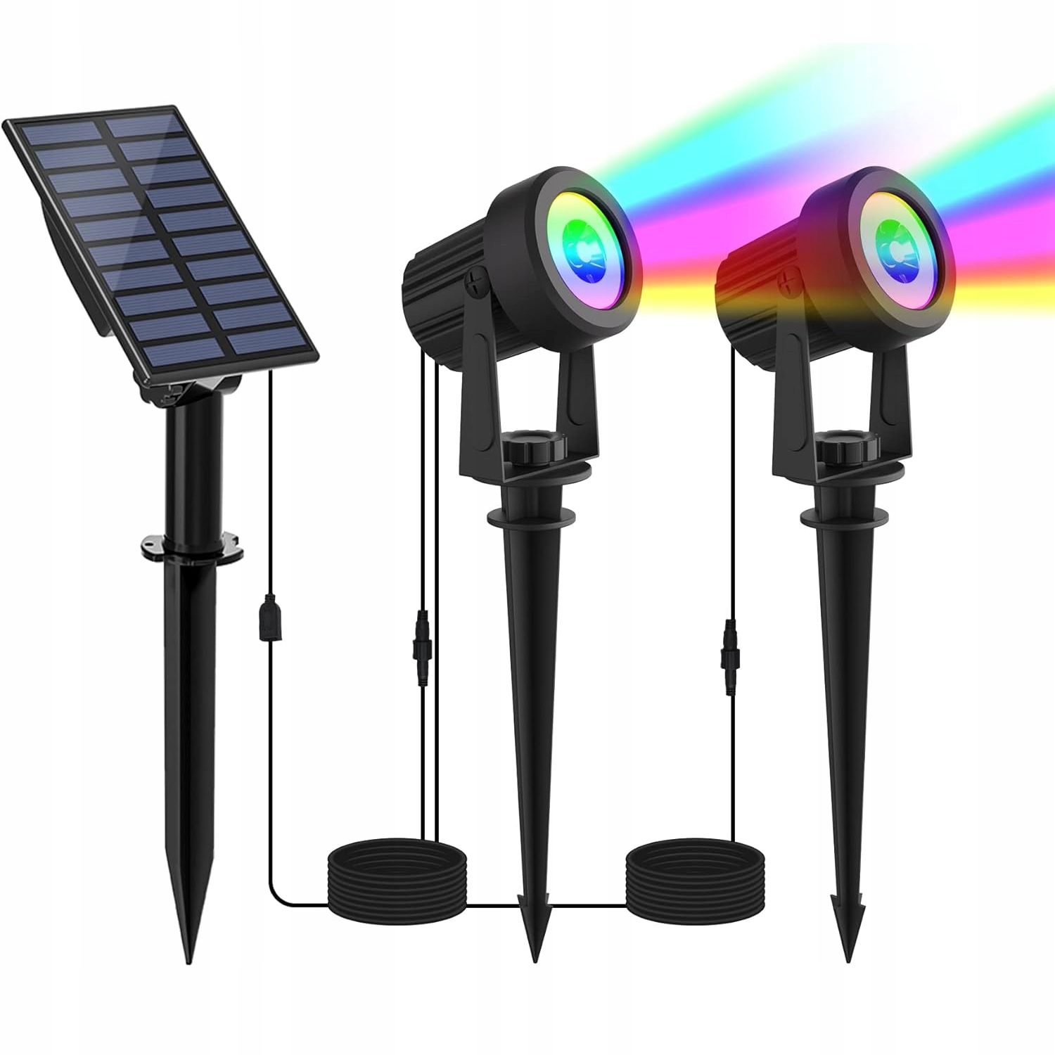 2x Reflektor ogrodowy Led Rgb wbijany na szpikulec Panel solarny kabel 5m