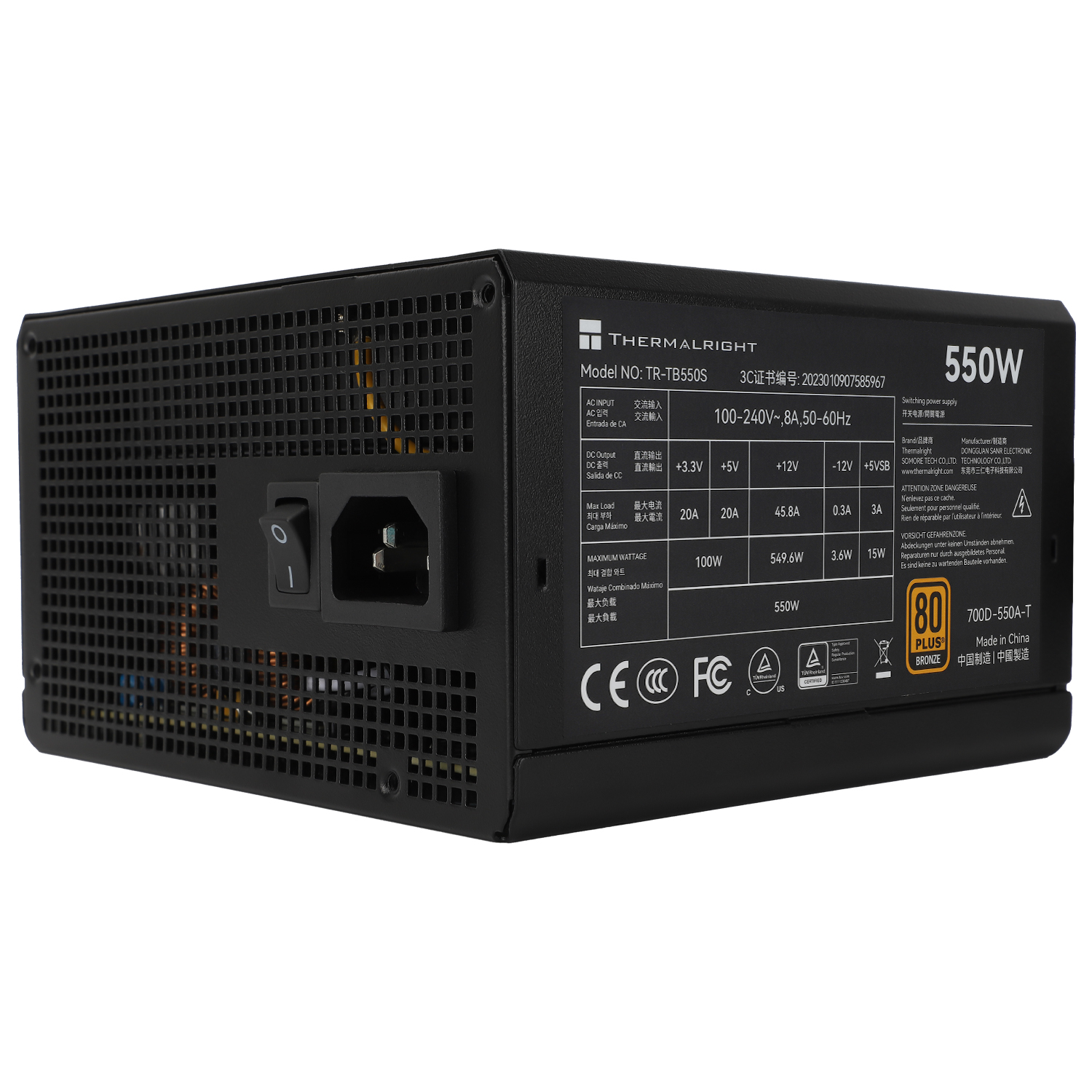 Zasilacz komputerowy Atx 80 Plus Bronze 550W Thermalright TR-TB550S