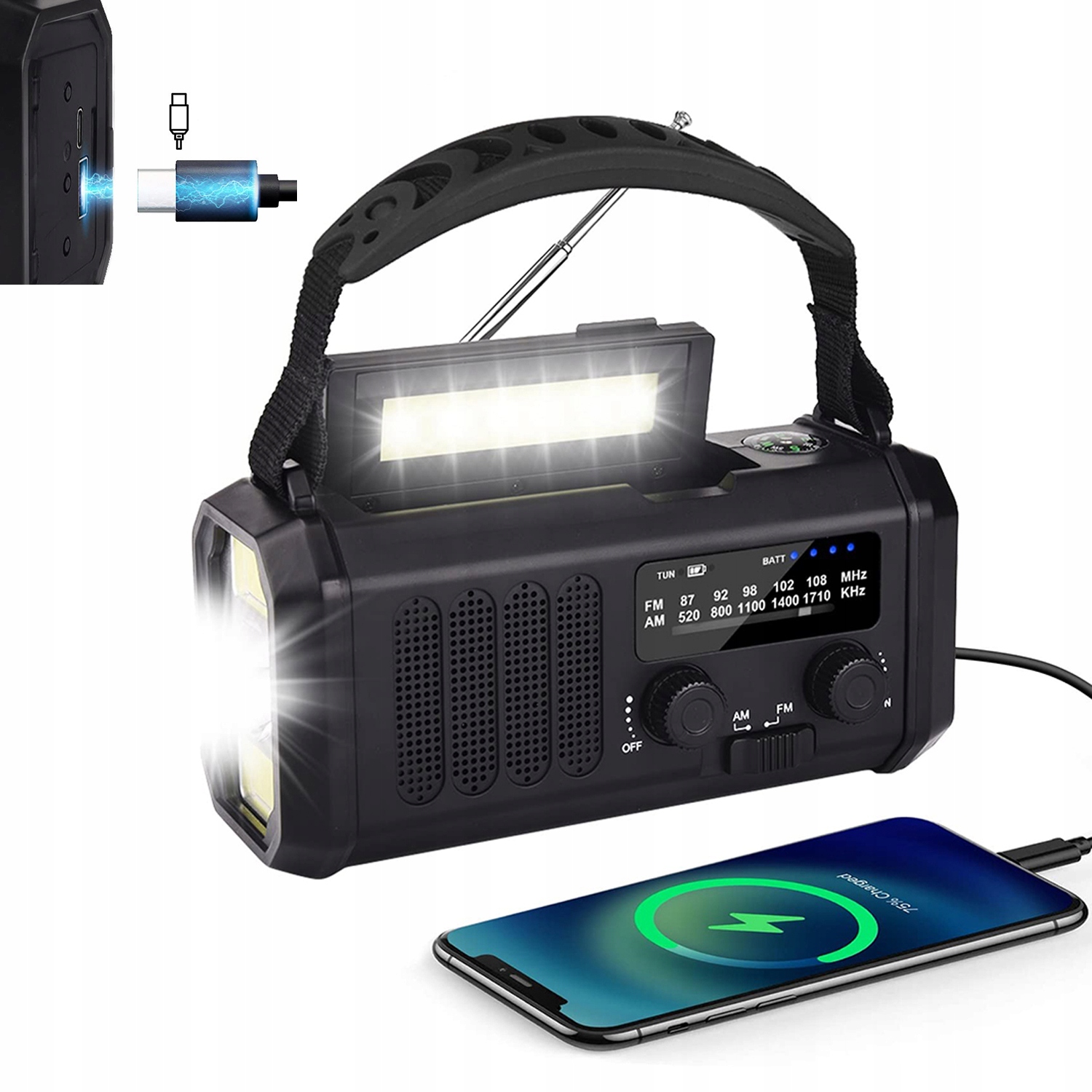 10000 mAh Přenosné Solární Rádio Klika Alarm Dynamo Nouzová Svítilna