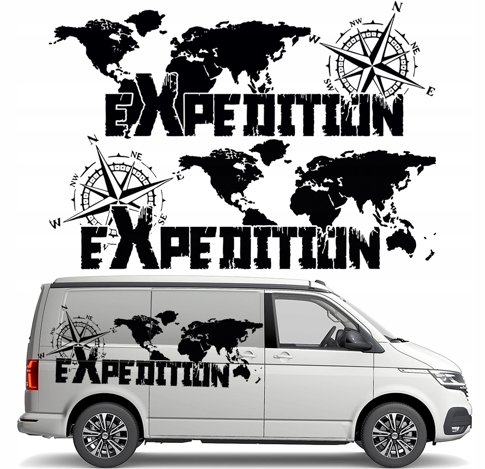 2x Nálepka Grafika na karavan přívěsu auto Mapa Expedition Kompas 45x126