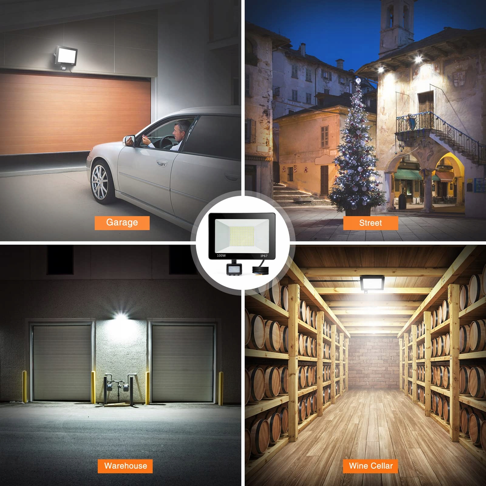 YIQIBRO Reflektor LED Z Czujnikiem Ruchu 100W 10000LM IP67 Na Zewnątrz — miniatura 6