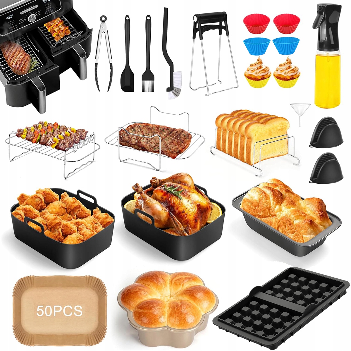 Uniwersalny Akcesoria Airfryer Dual Basket – XXL Zestaw 28PCS