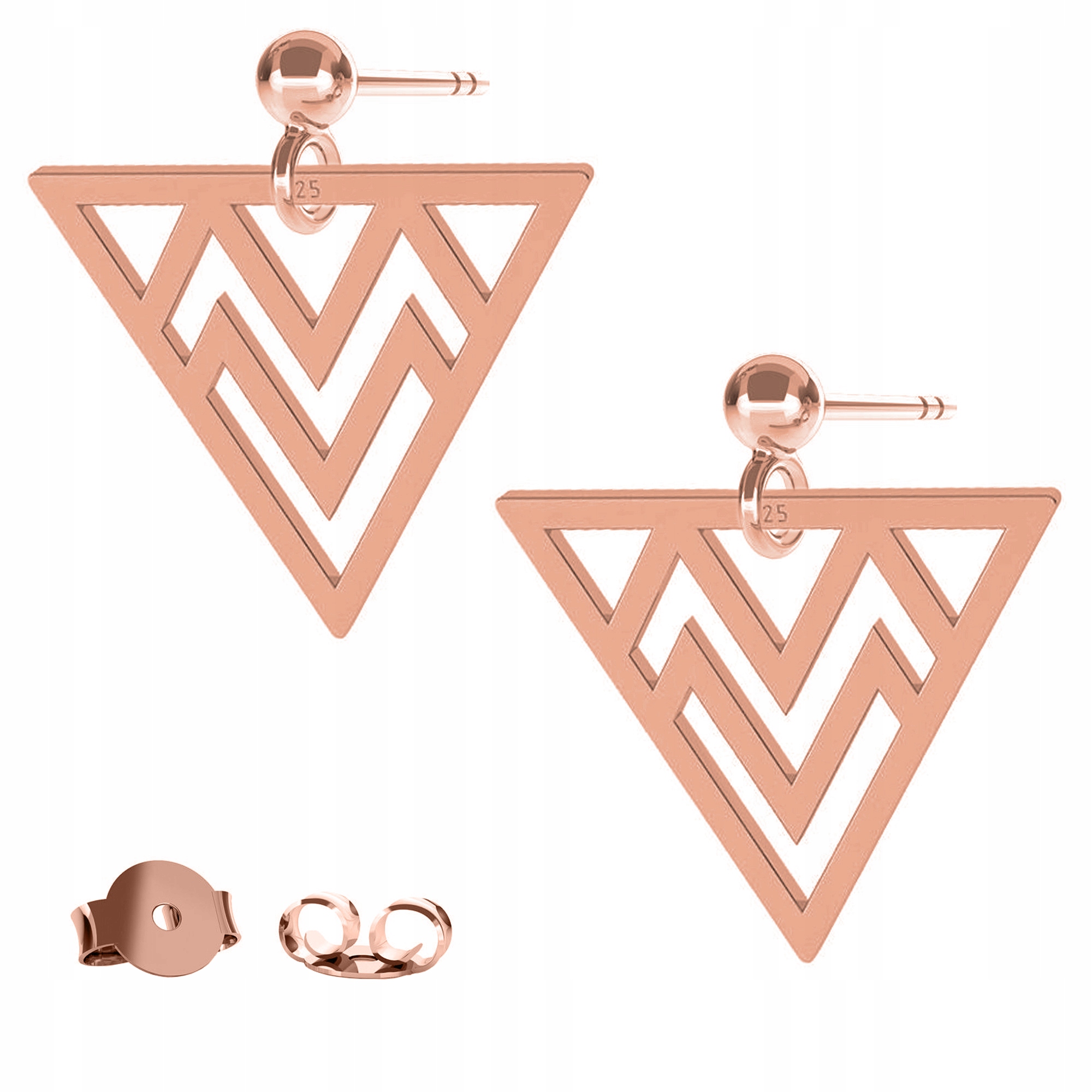 Náušnice Trojúhelník Trojúhelníky růžové zlato 925