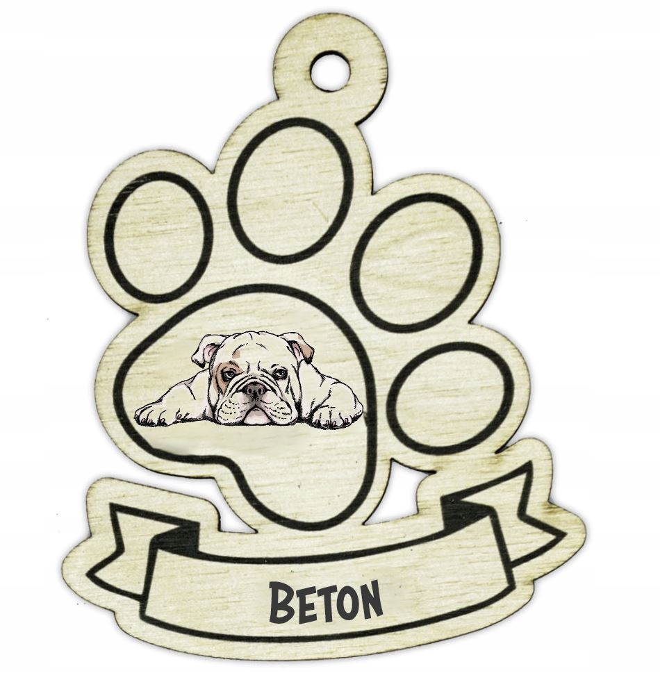 

Bombka z imieniem dla psa drewniana Buldog