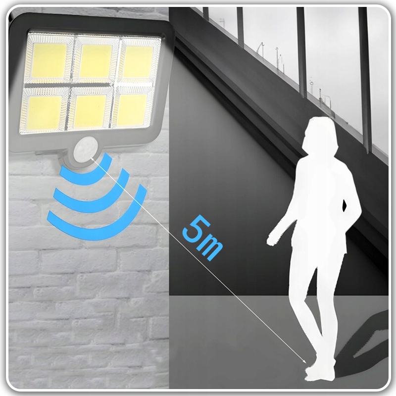 LAMPA SOLARNA LED ZEWNĘTRZNA ULICZNA OGRODOWA CZUJNIK RUCH ZMIERZCH 120 LED Szerokość 155 mm