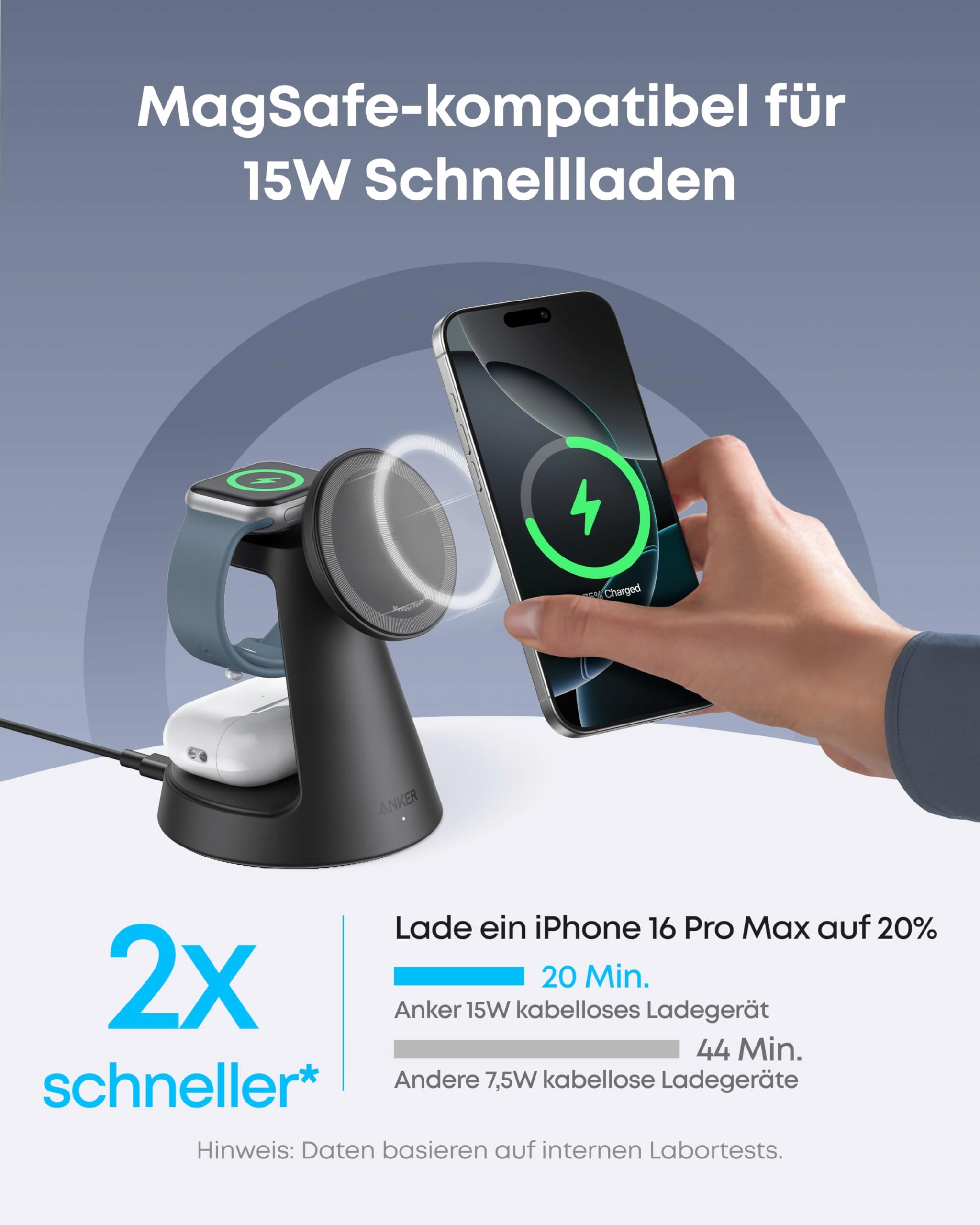 ANKER MagGo 3w1 Ładowarka MagSafe iPhone Apple Watch AirPods Pro Qi2 — miniatura 3