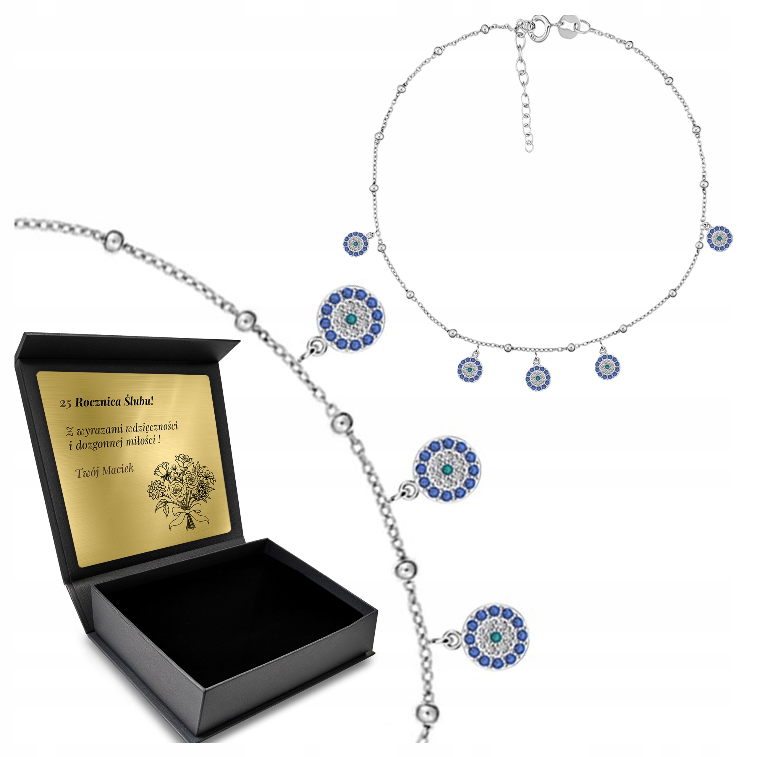 Stříbrný Náramek Na Nohu Jemné Oko Proroka pro ženy S Gravírováním