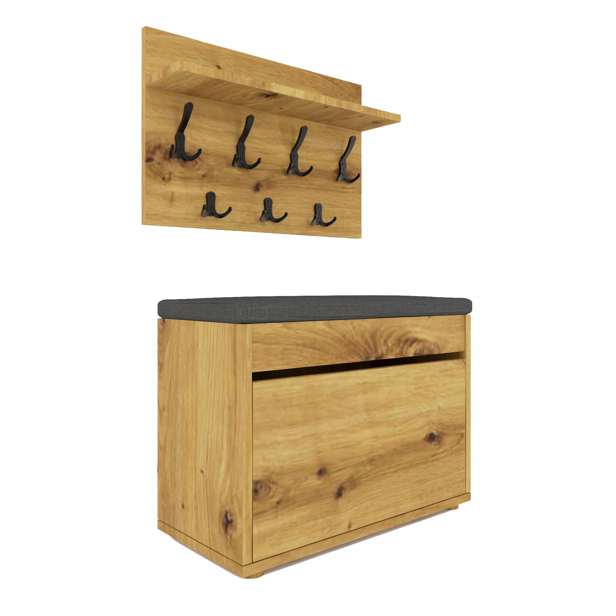 Skrinka Na Topánky S Vešiakom, Úložný Priestor, Taburetka S Sedadlom, Dub Artisan