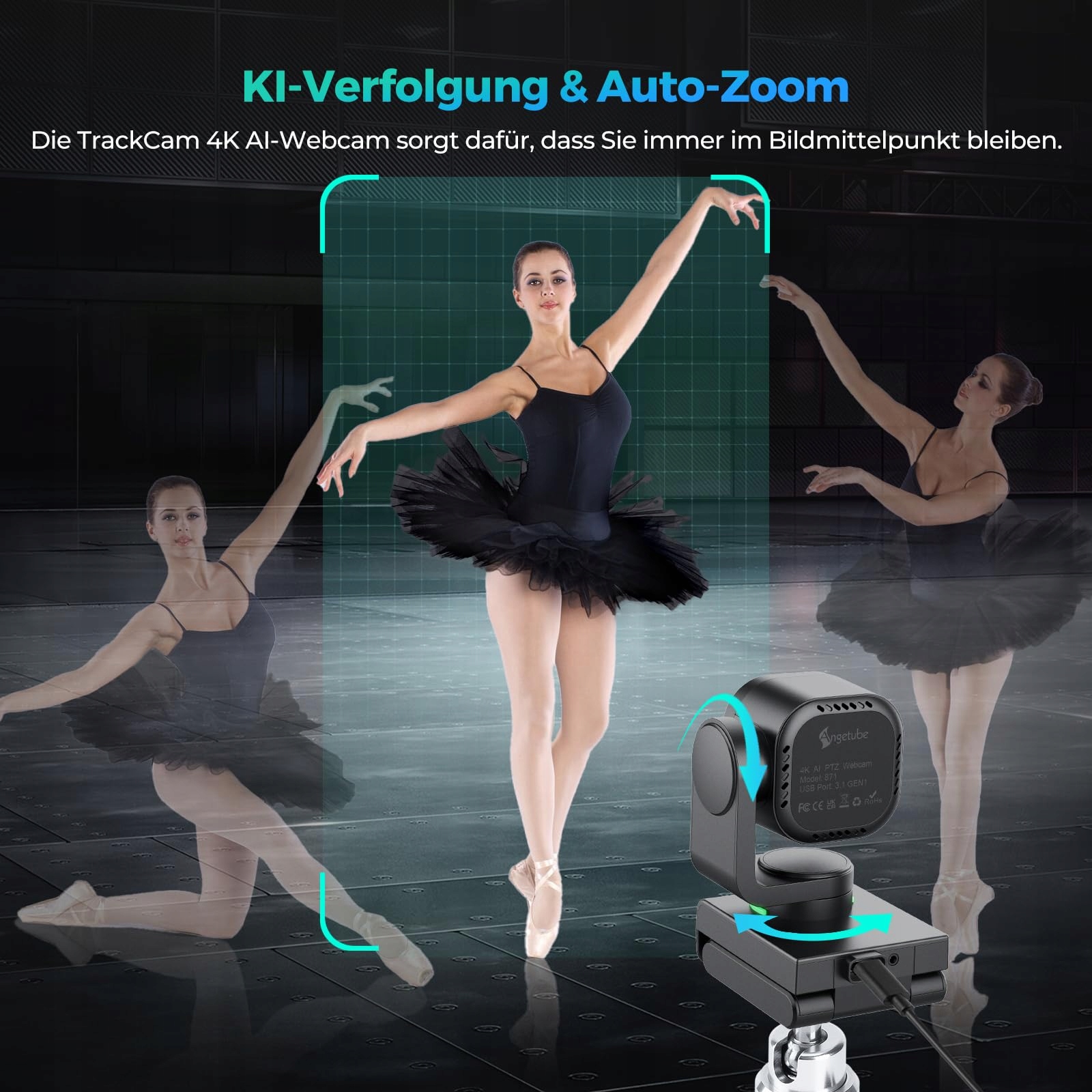 ANGETUBE 4K Kamera z AI, USB 3.0, PTZ, Dual Mikrofony, Autofokus HDR — miniatura 2