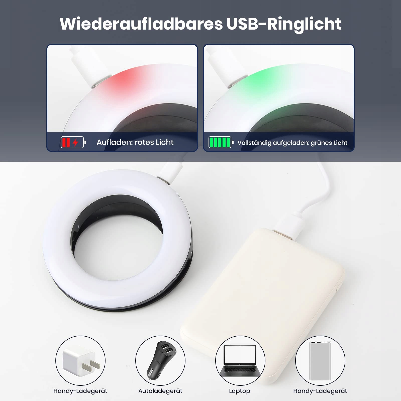 Nalezuns LED Do Selfie Telefonu Laptopa 40 Diod 3 Tryby Kolorów USB — miniatura 7