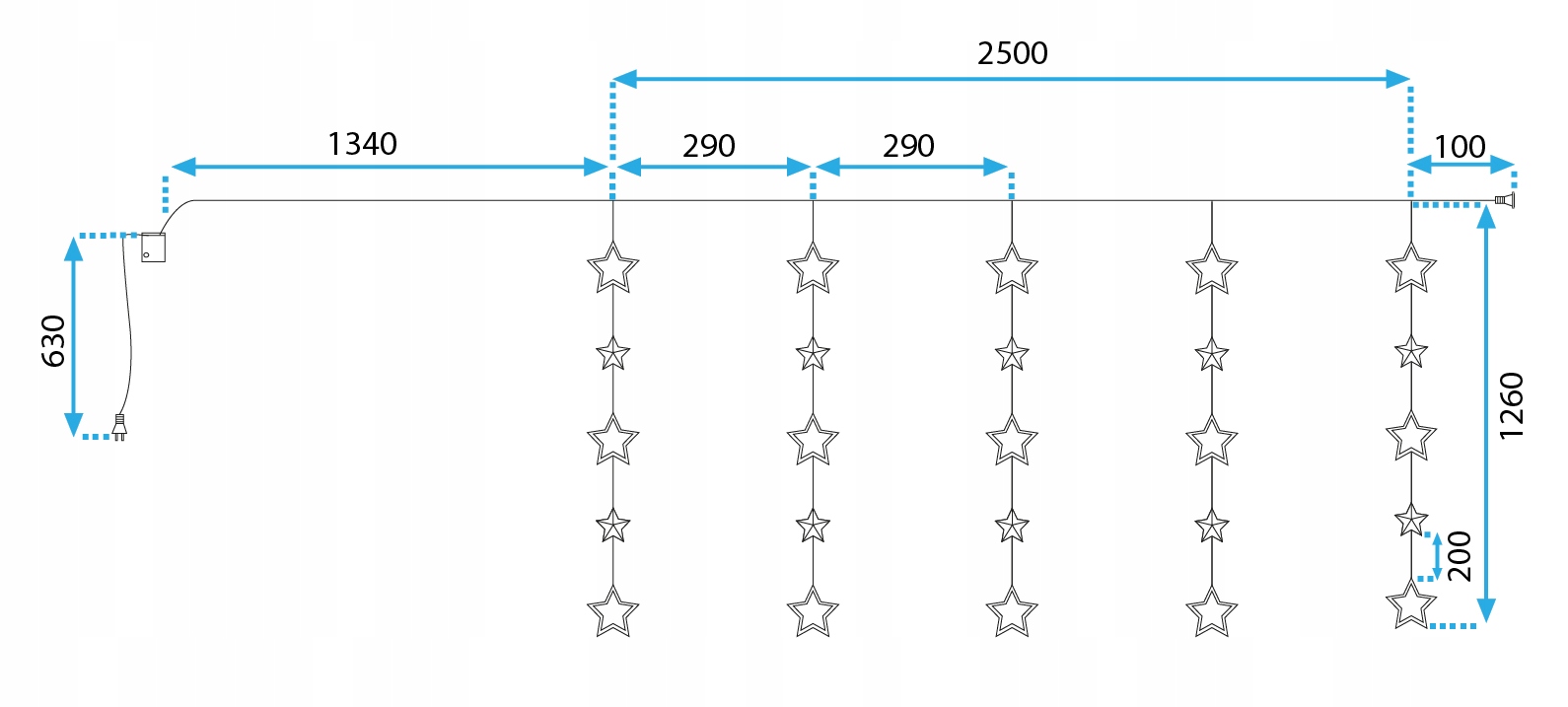 KURTYNA ŚWIETLNA LED GWIAZDKI ŚWIECĄCA GIRLANDA NA OKNO DO POKOJU ŚWIĘTA 3m Waga produktu z opakowaniem jednostkowym 1 kg
