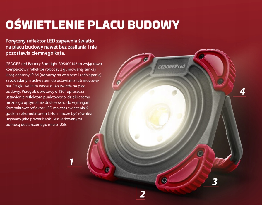 Галогенний Світлодіодний прожектор Gedore red New !