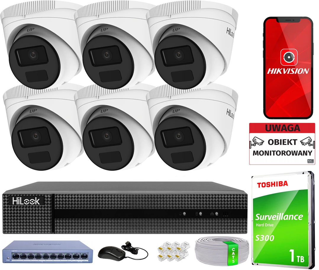 Sada monitorování Ip 6 kamery 2MP IPCAM-T2-P HiLook Hikvision Náhled 24/7