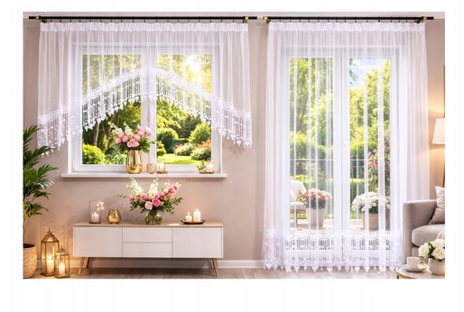 Nowoczesna Firana Balkonowa Woal Gipiura Serduszka 30cm szer. 500/230