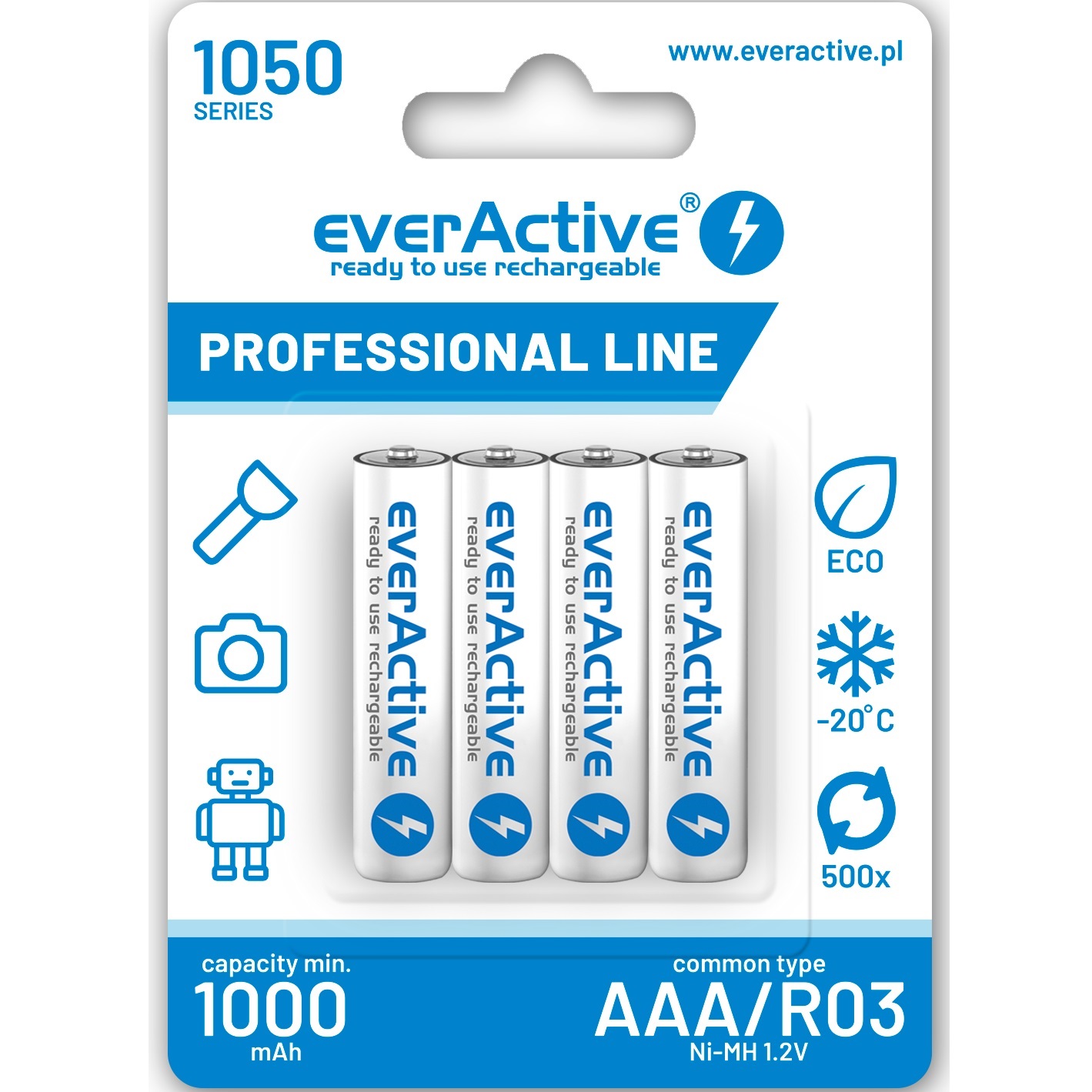 4x AKUMULATORKI everActive R03/AAA Ni-MH 1050 mAh akumulatorek Professional