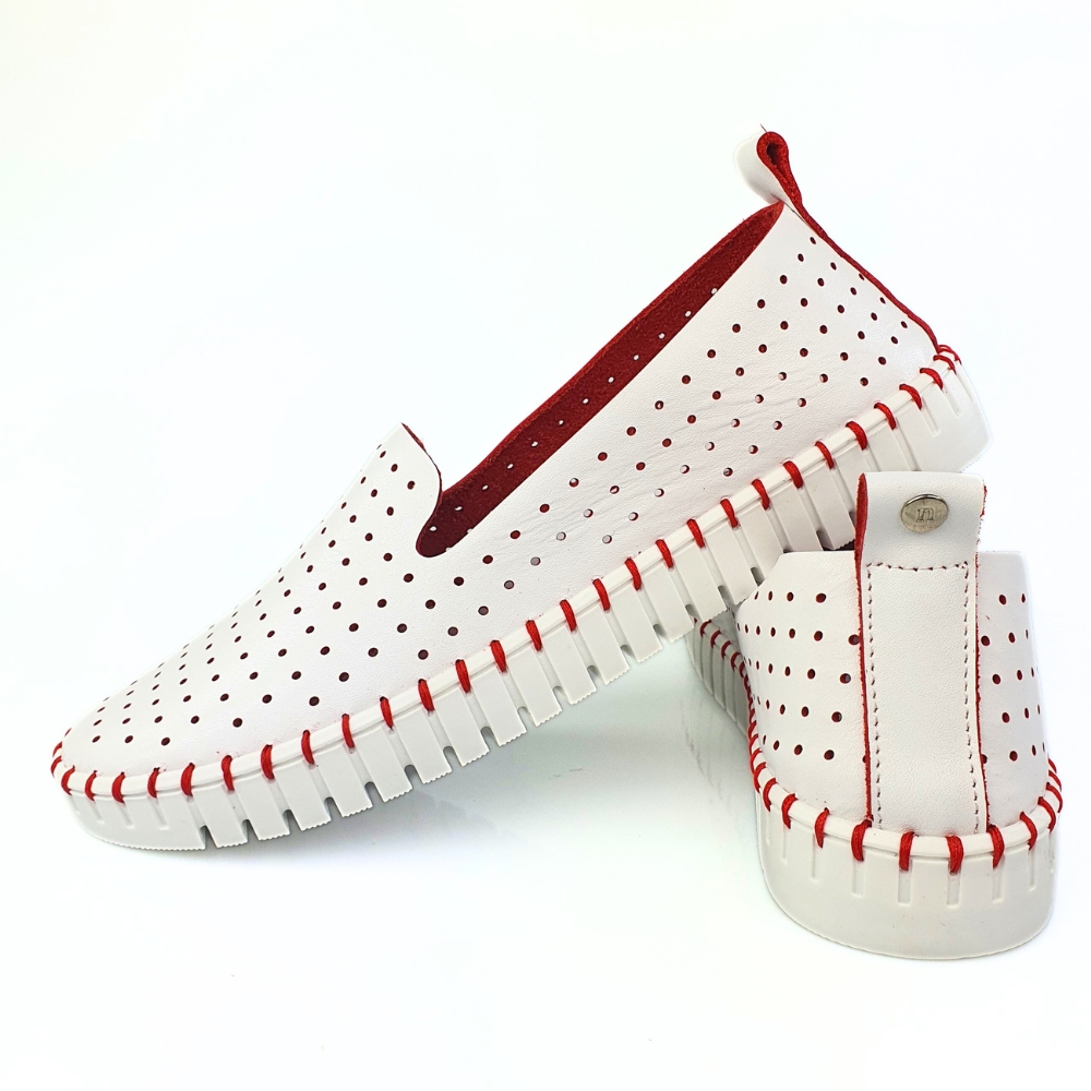 NESSI 18390 miękkie mokasyny slip on biały + czerwony skóra rozmiar 40 Model 18390 czerwony 401