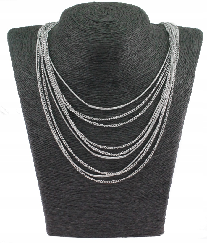 

Naszyjnik Srebrny Łańcuszki Multi Łańcuszki Rurki