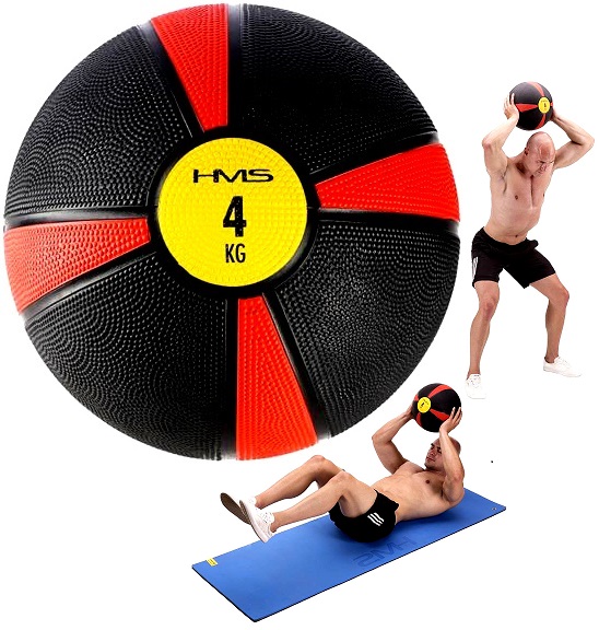 Lékařský míč Slam Ball pro rehabilitační cvičení, protiskluzový, 4 kg Hms