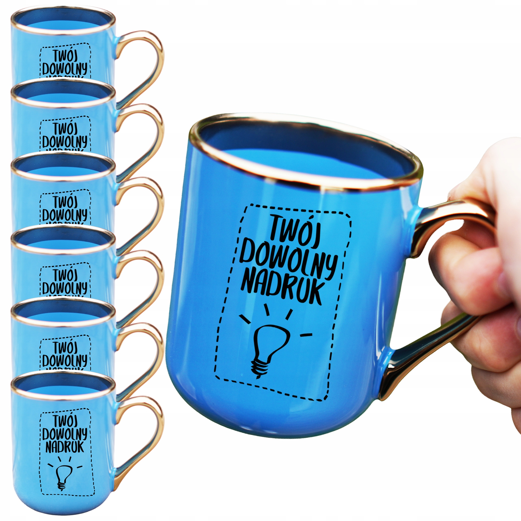 Sada 6 Kusů Modrých Zlatých Hrnků S Vaším Potiskem 330 ML