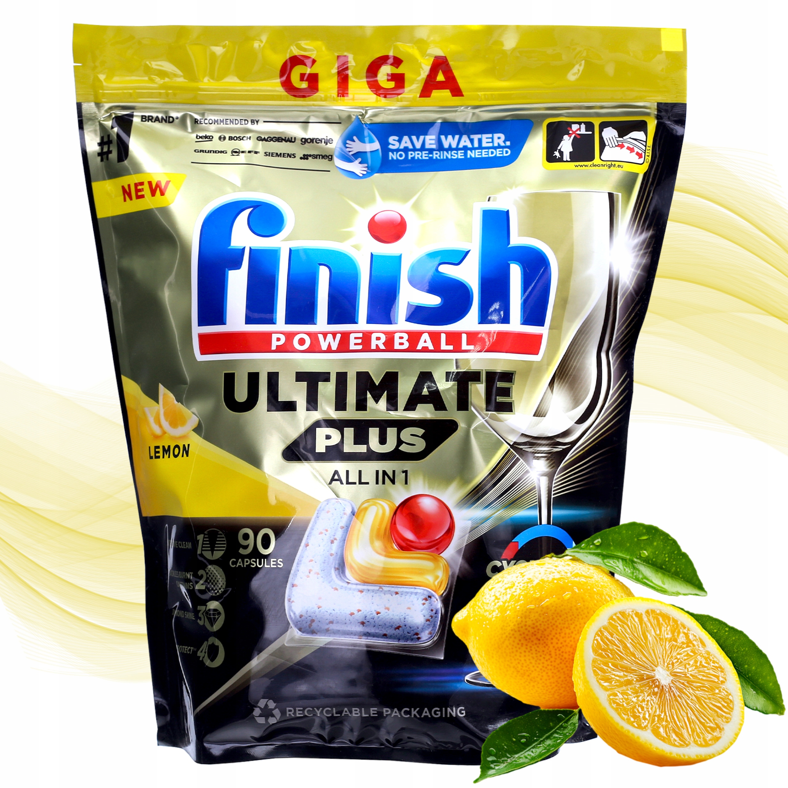 Levně Finish Kapsle do myčky nádobí Ultimate Plus Lemon citronové tablety 90 ks